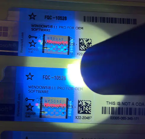 COA Stickers under UV light